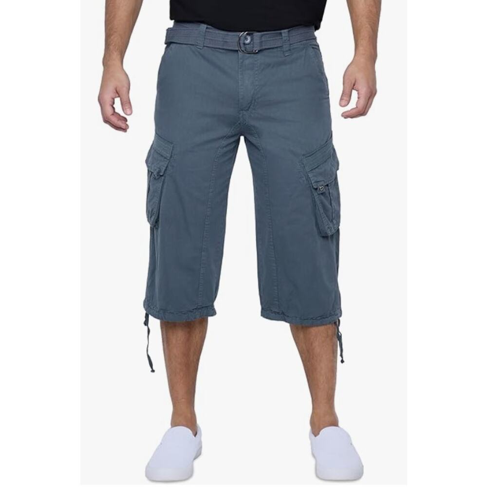 NWT 32W XRAY Long Below Knee Cargo Shorts Blue Steel Belted MSRP $58